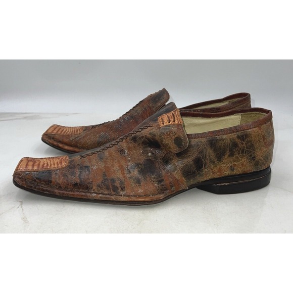 VTG Italian Loafers Shoes Mens 10 Hornback Brown Leather Long Duckbill Slip-On main image 11